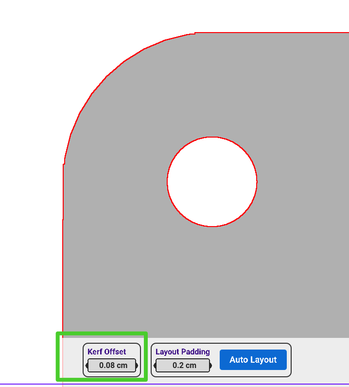 Kerf offset at 0.0 cm - no compensation applied